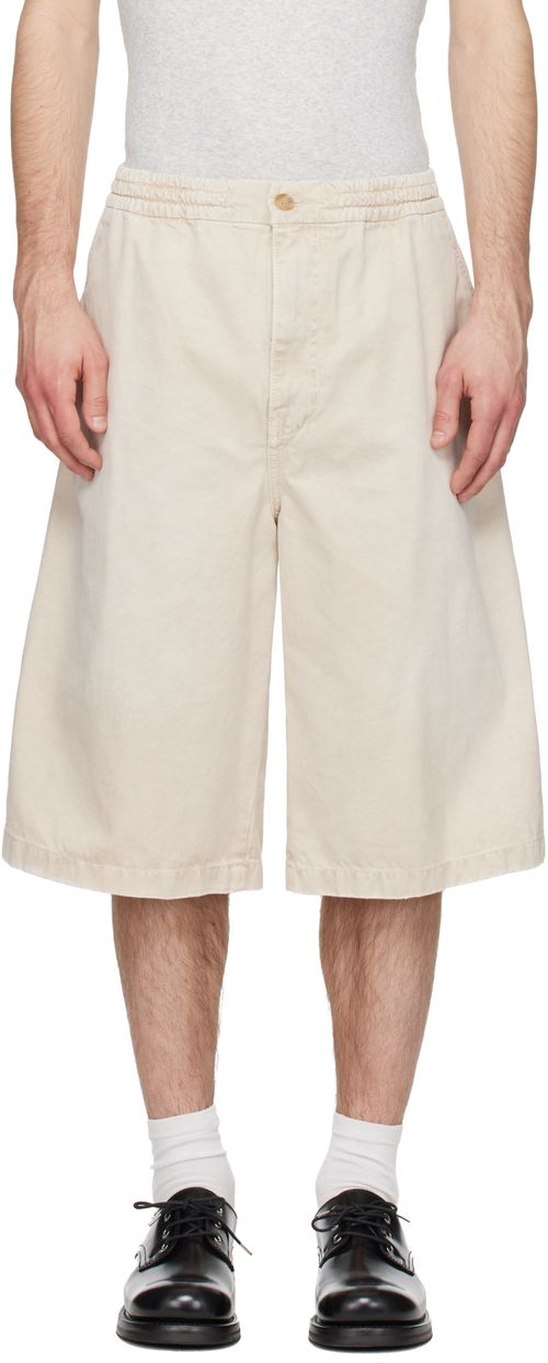 Beige Faded Denim Shorts