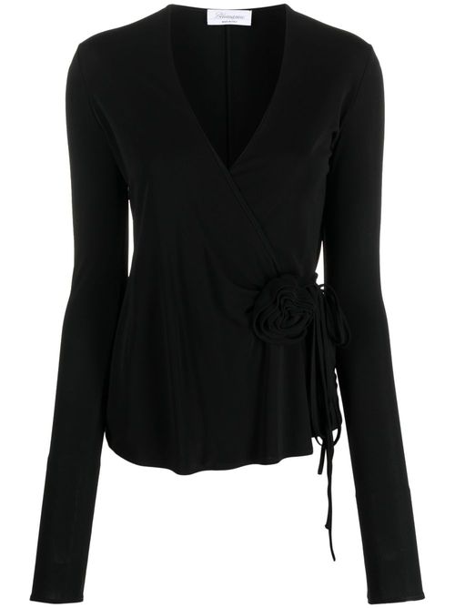Long-sleeved wrap shirt - Black