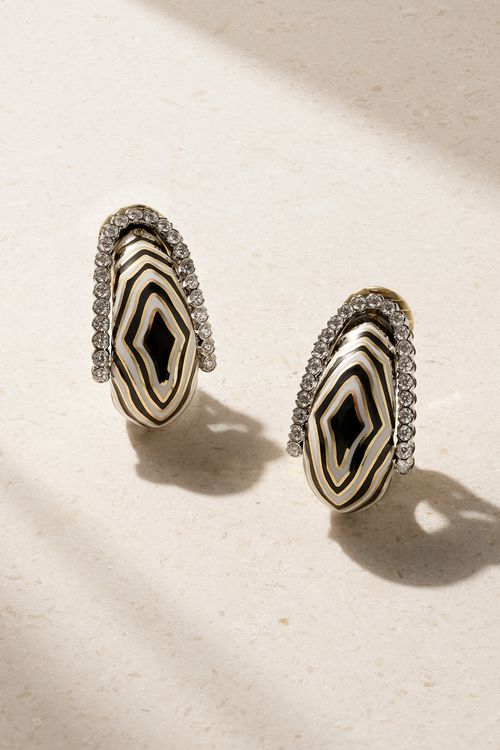 Vreeland Zebra 18-karat Gold, Platinum, Diamond And Enamel Clip Earrings - Multi