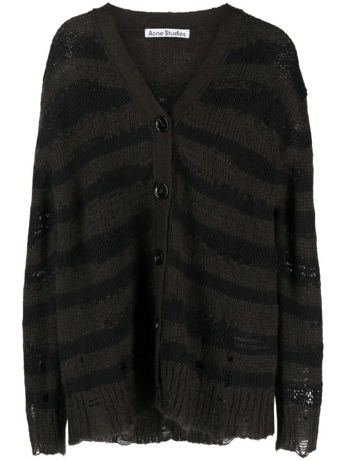 Distressed stripe-print cardigan - Brown