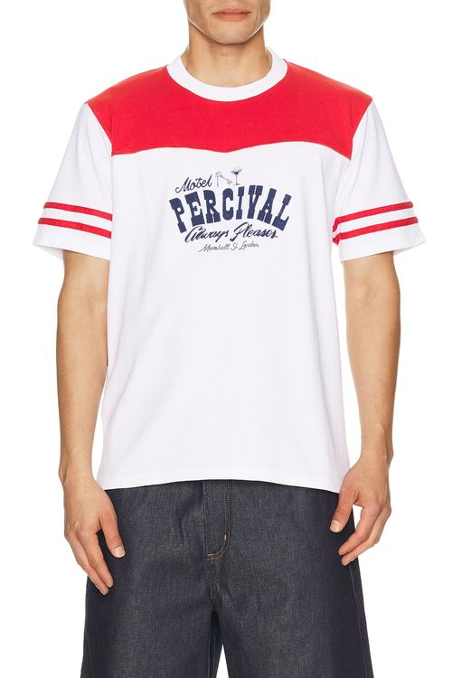 Percival Cut And Sew Regular Tee in White & Red - White. XL/1X also in S