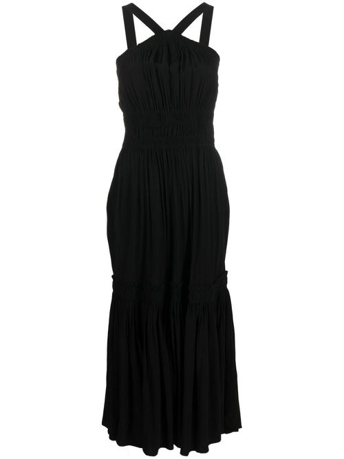 Sleeveless shirred-effect dress - Black