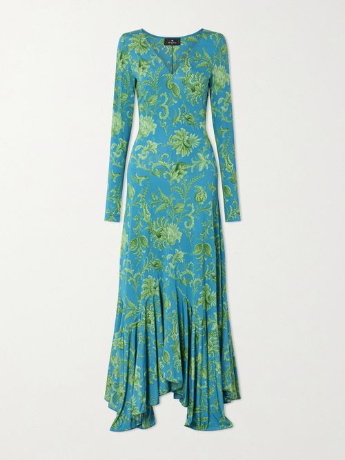 Asymmetric Printed Maxi Dress - Blue