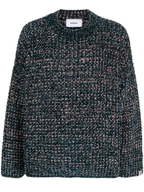 Logo-patch mélange-knit jumper - Green