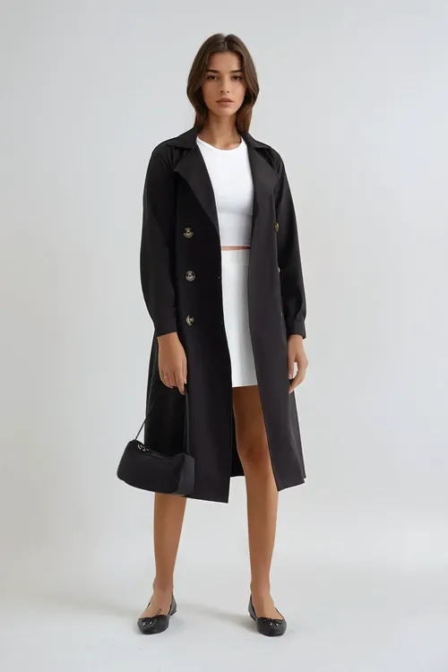 Black Buttoned Light Trenchcoat With A Belt Women
