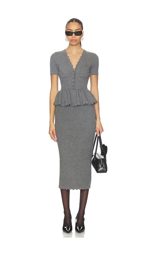 Self-portrait Peplum Knit Midi Dress in Grey - Grey. XS also in