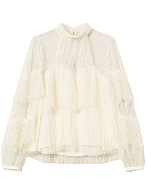 Pleated tulle blouse - White