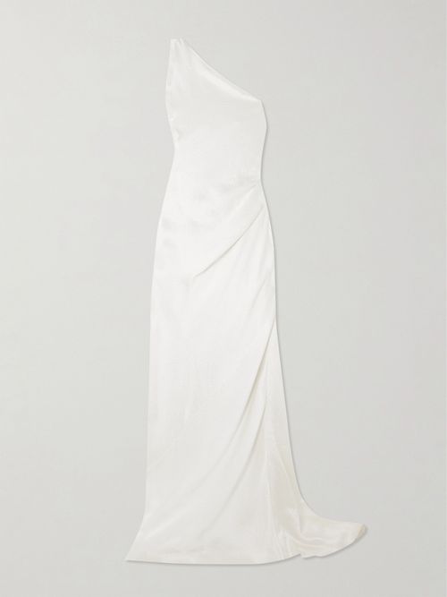 Tove | Caroline One-shoulder Hammered-silk Maxi Dress - White | Realry