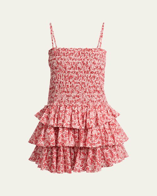 Elodie Floral-Print Smocked Ruffle Mini Dress