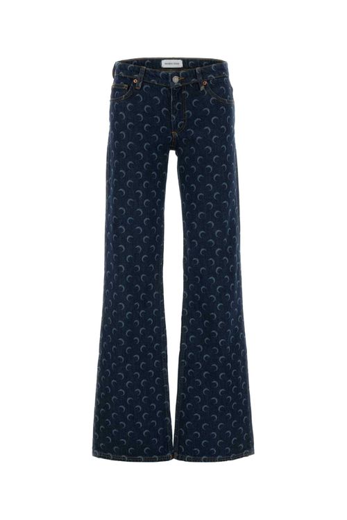 Printed Denim Palazzo Jeans Bl80midnightblue Exterior: Cotton - Women