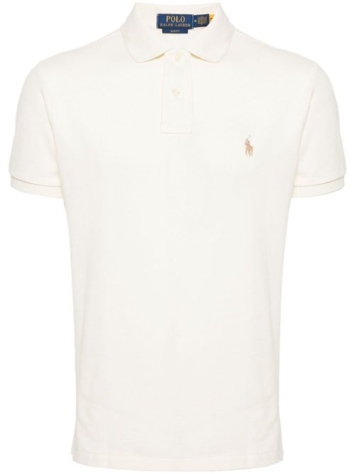 Pony-embroidered cotton polo shirt - Neutrals