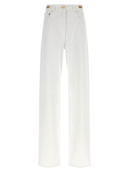 Medusa Metal-Detail Cotton Jeans — White