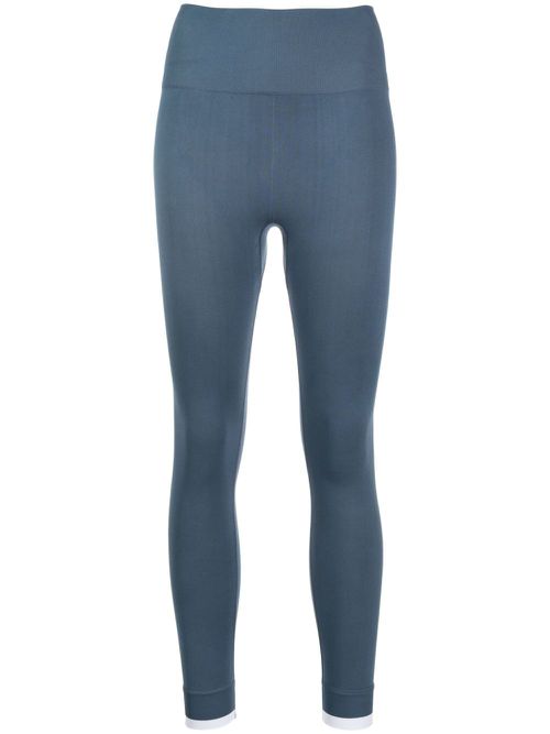Logo-print ribbed-edge leggings - Blue