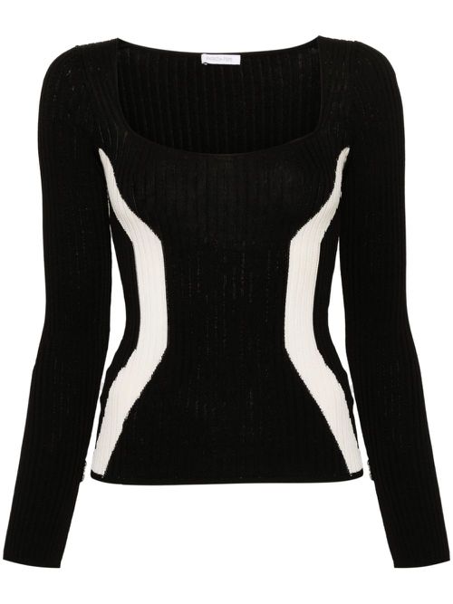 Ribbed square-neck jumper - Black