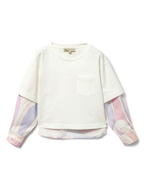 Marmo-print layered blouse - White
