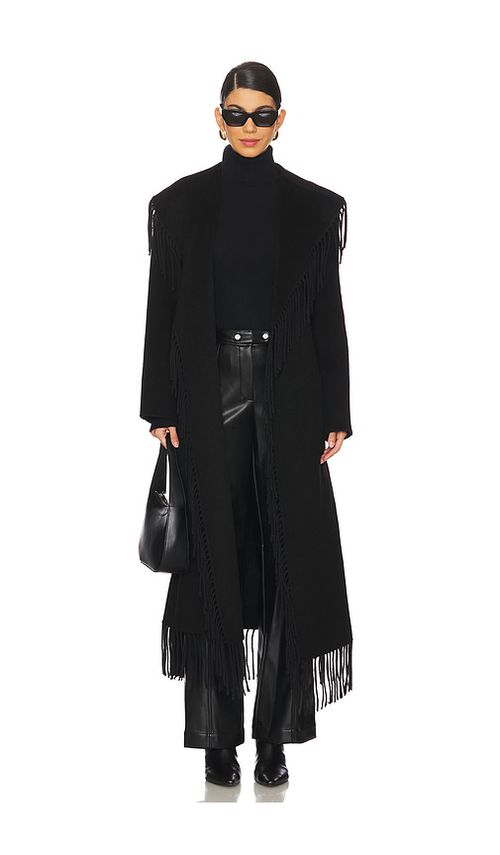 SIMKHAI Carrie Fringe Robe Coat in Black. - L also in