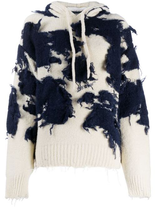 Patch-detail knitted hoodie