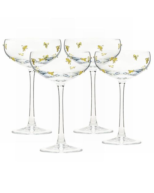 Set Of 4 Gold Bow Glassware, Coupe
