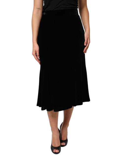 High-Waist Flared Midi Skirt — Black