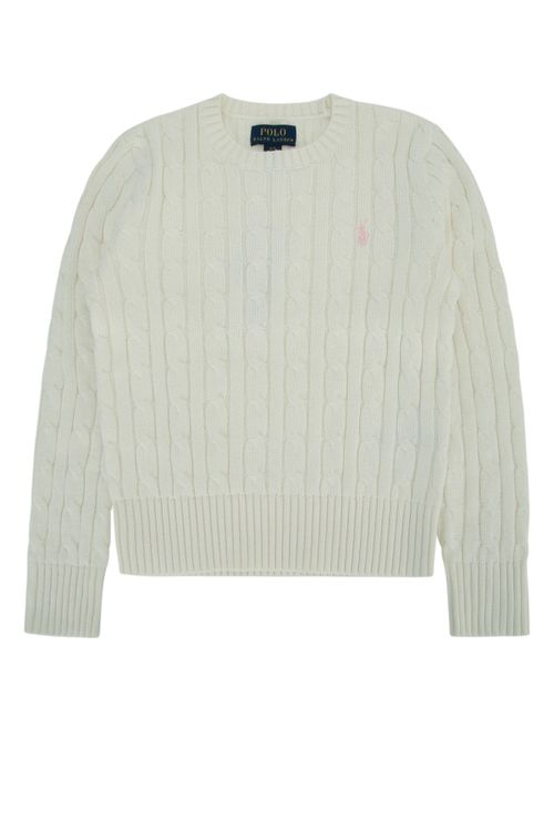 Cable-Knit Crewneck Sweater — White
