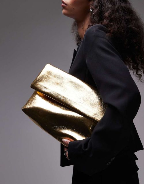Georgia folded clutch grab bag in gold