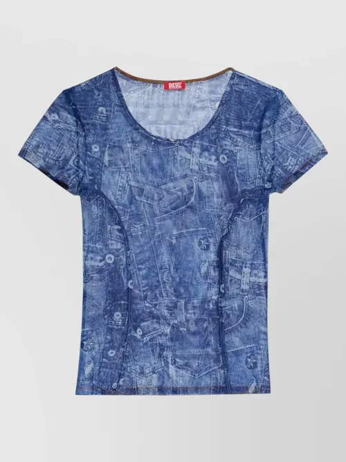 Diesel - sheer crew neck top denim print