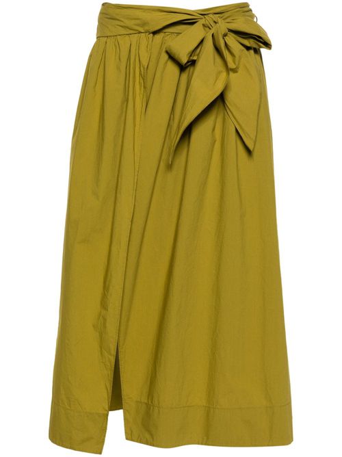 Ruched-detail cotton full skirt - Green
