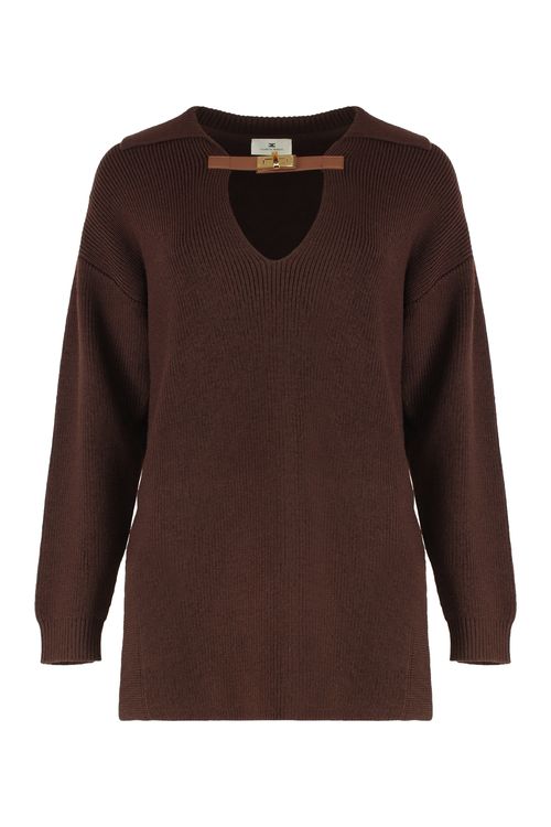Mixed Wool Sweater with Jewel Strap and Tortoiseshell-Effect Detail