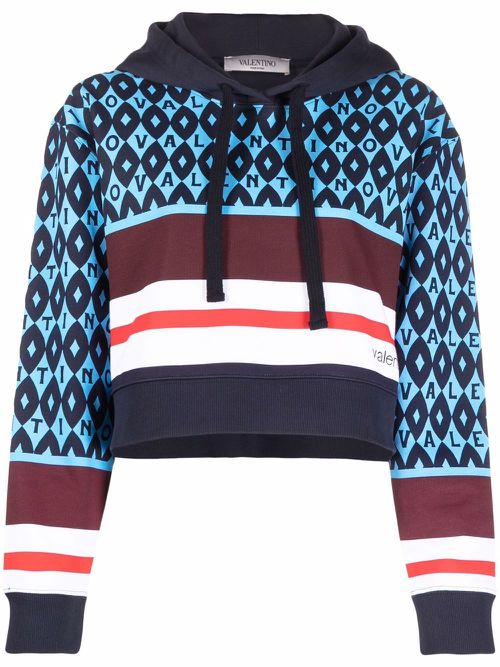 Valentino Garavani logo-print striped hoodie - Blue