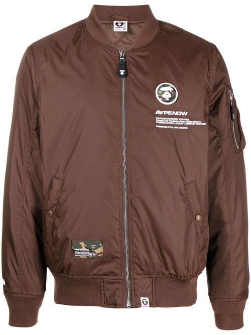 Logo-patch bomber-jacket - Brown