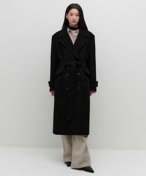 Womens Cashmere Blend Oversized Shoulder Trench Coat