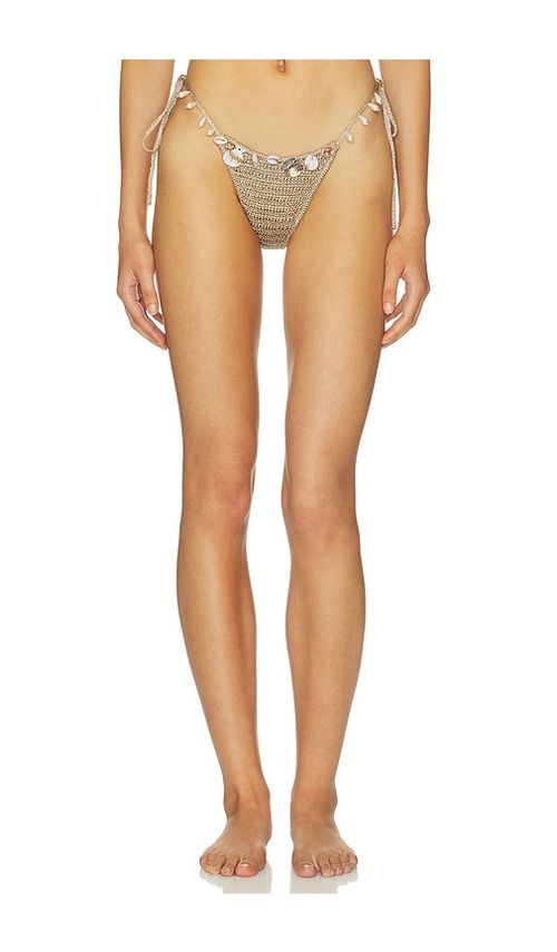 Jaded London Anatase Crochet With Hanging Shells Bikini Bottom in Beige. - S also in XS