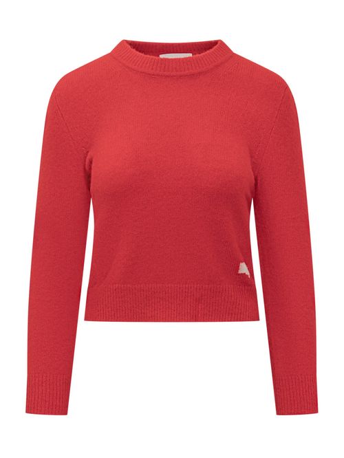 Red Solid Crew Neck Sweater