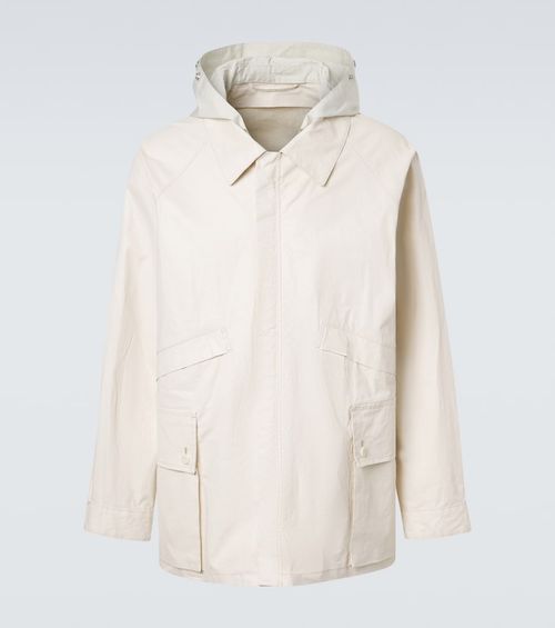 Hooded coated linen-blend raincoat