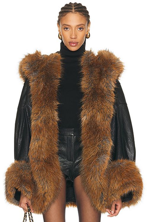 Retrofete Laurene Coat in Black & Red Fox - Black. S also in