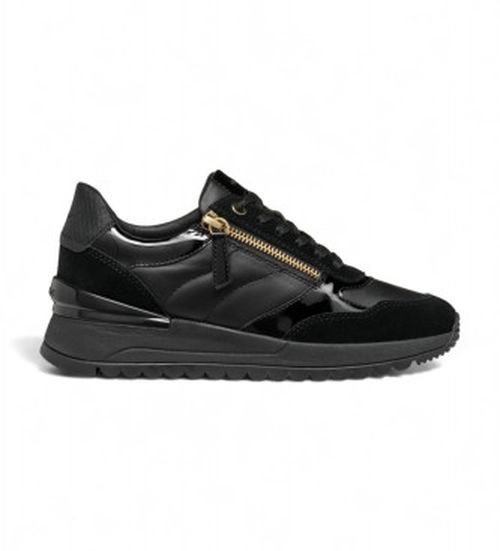 GEOX for woman. D4600A 08522 Desya Leather Sneakers black (39), Flat, 1 to 3 cm, Zip, Casual