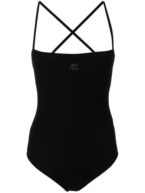 Ribbed logo-appliqué bodysuit - Black