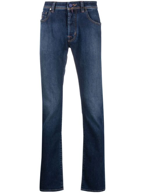Embroidered-logo slim jeans - Blue