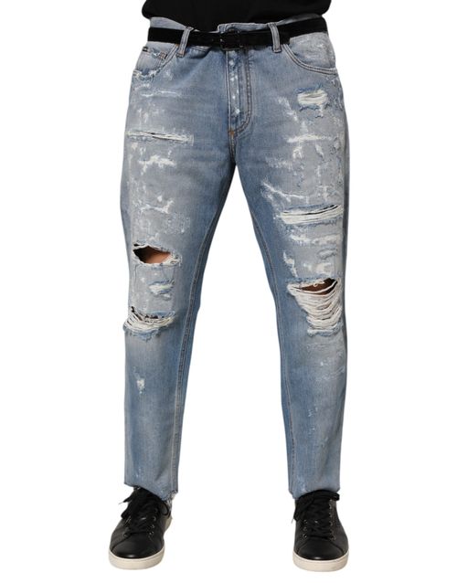 Distressed Cotton Denim Jeans — Blue