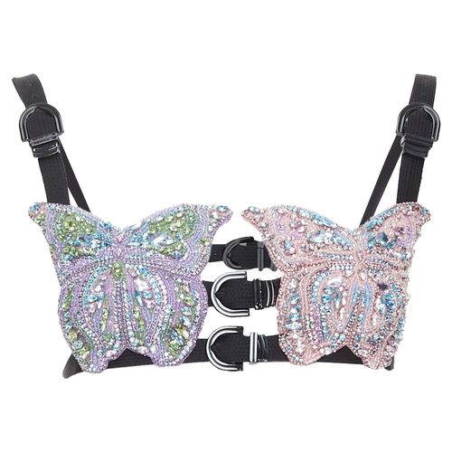 Rare Dua Lipa 2023 Vacanza Runway crystal butterfly bondage bra IT36 XXS