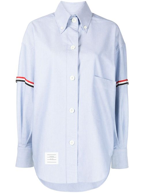 Ribbon-trim oversized shirt - Blue