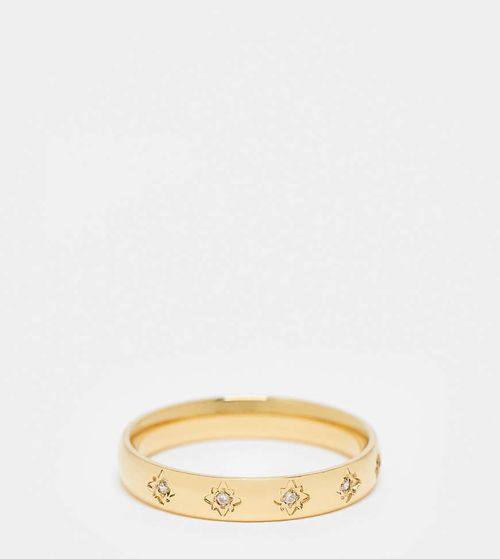 ASOS DESIGN Curve stainless steel ring with star crystal detail in gold tone