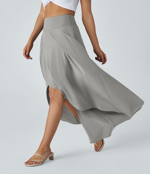 Breezeful™ High Waisted High Low Ruffle 2-in-1 Flowy Quick Dry Casual Regular Maxi Skirt  - Dust Gray