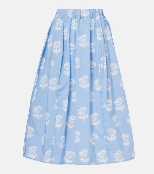 Floral cotton poplin midi skirt