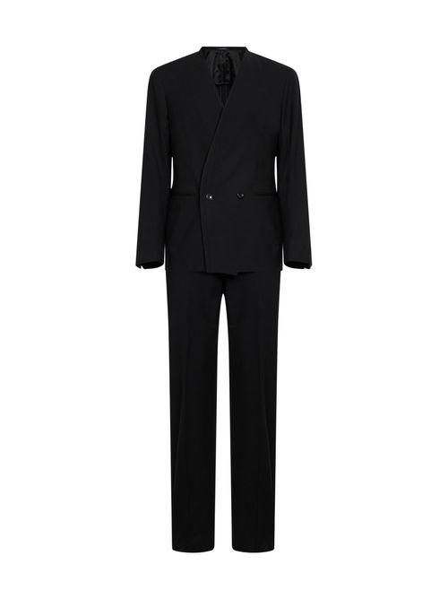 Double-Breasted Virgin Wool Pant Suit — Black