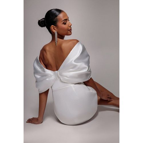 Goddiva Off Shoulder Back Satin Bow Scuba Mini Dress - White