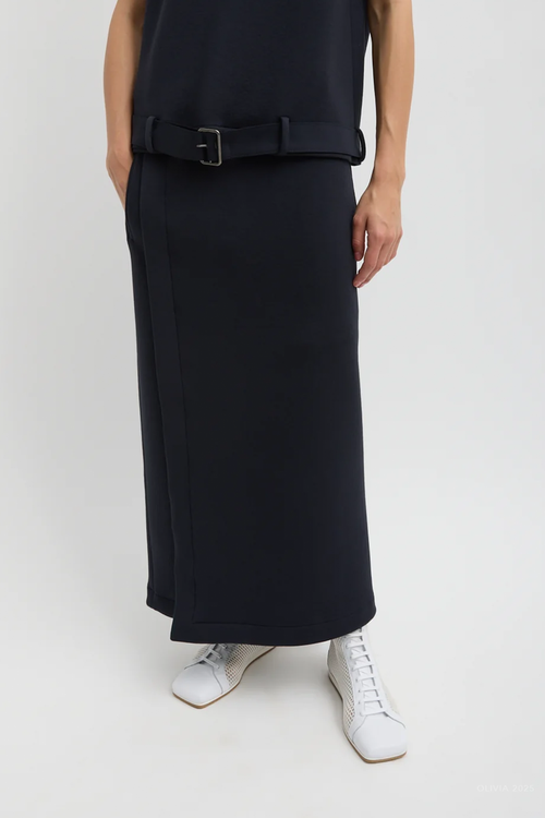 Bonded Viscose Maxi Wrap Skirt in Dark Navy