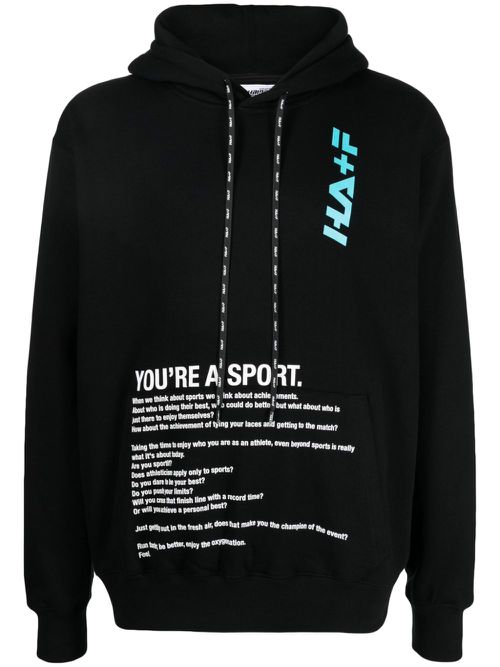 Text-print cotton hoodie - Black
