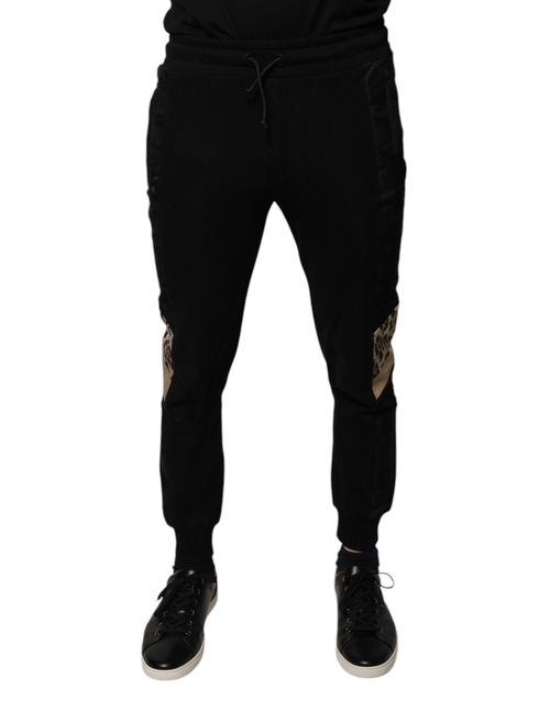 Leopard Print Slim Fit Jogger Pants — Black