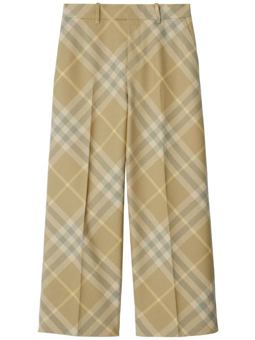 Check-print tailored wool trousers